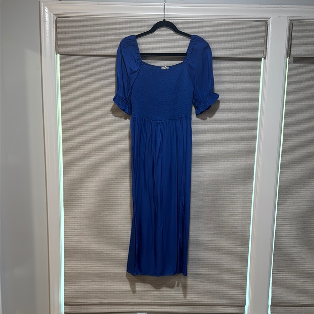 Blue Puff Sleeve Midi Sundress